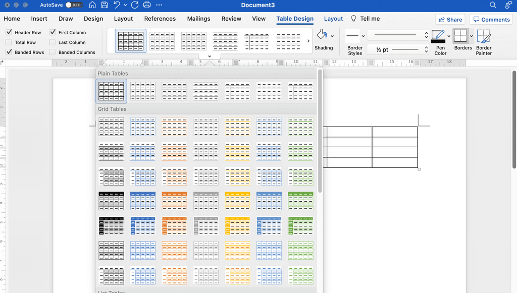 word tabledesign