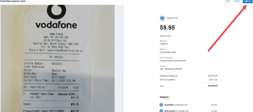 Xero Expense claim approval