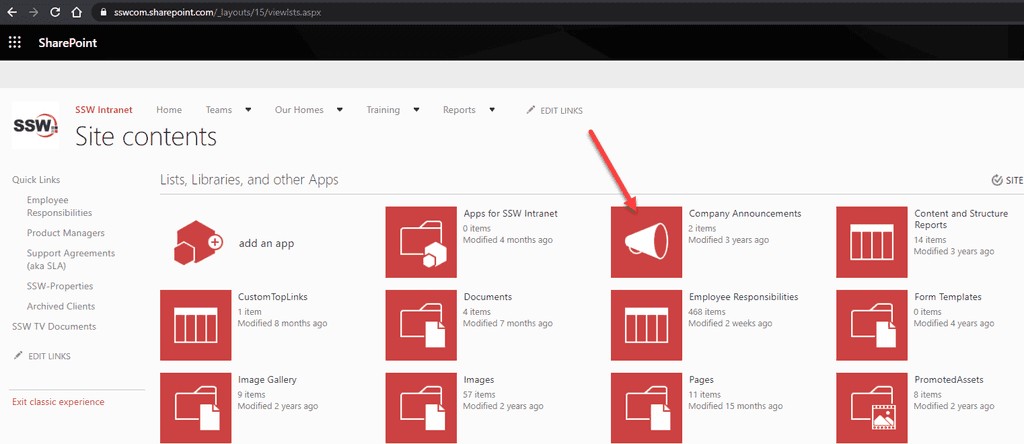 company announcements sharepoint