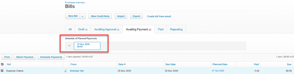 Xero payment scheduling