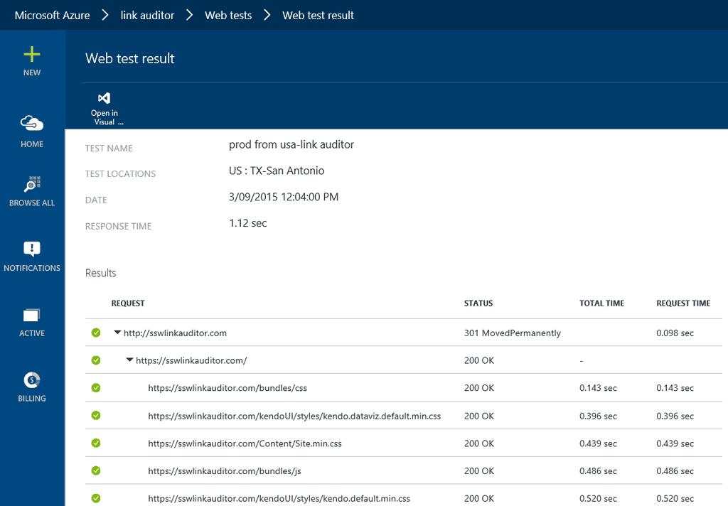 App Insights Web Test drilldown