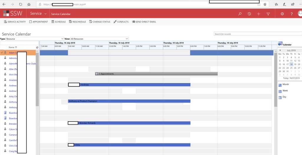 Service Calendar