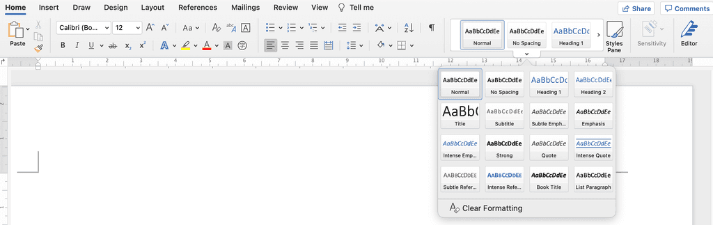 word tool bar