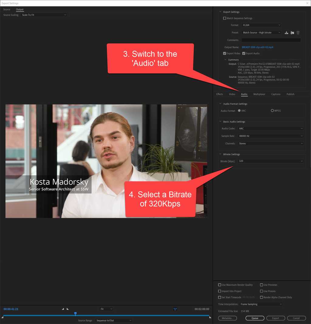 figure audio export settings in premiere pro