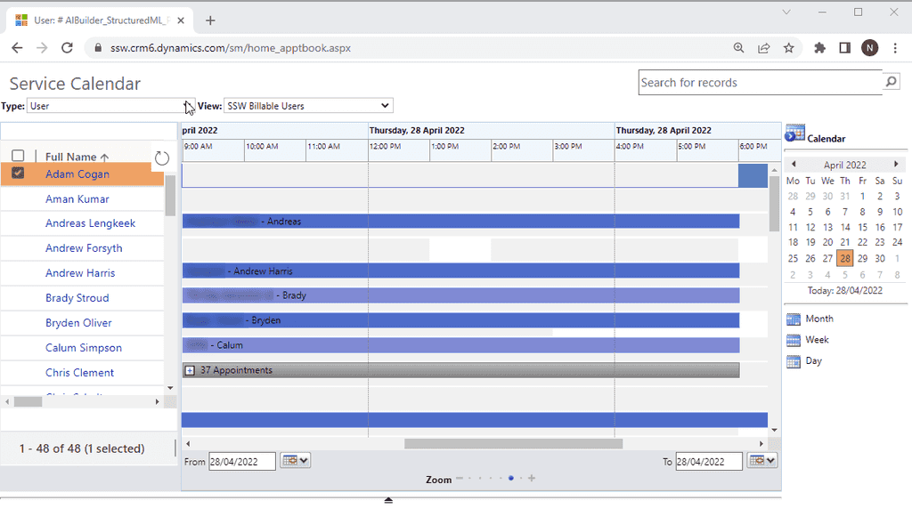 service calendar crm online version blurred