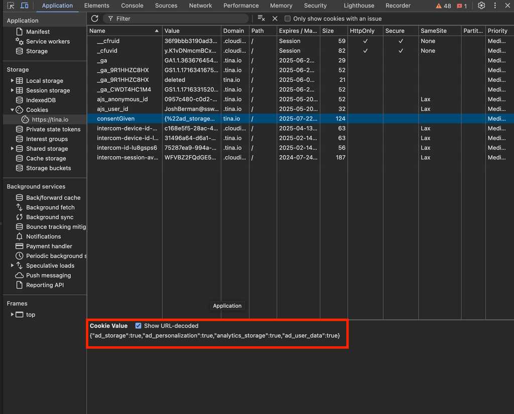 dev tools cookie